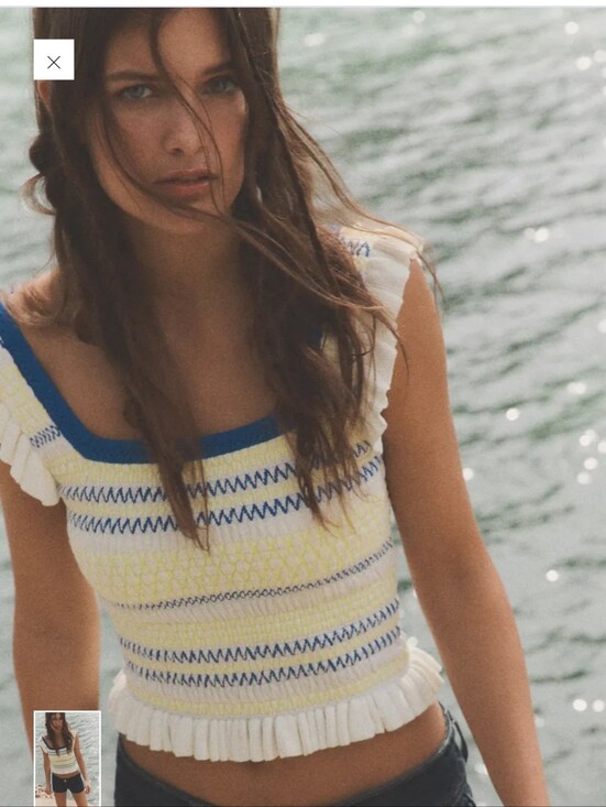 Zara Other - Blue and Cream Smocked Ruffle Tank Top - Women's Swim